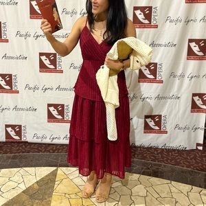 Lulu’s Red Wine Blaine Tiered Midi Dress Wedding Guest (small)